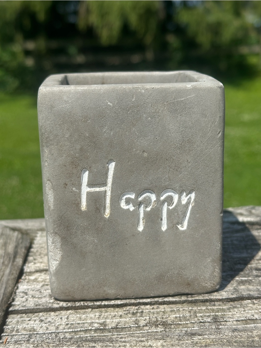 3.5 in Grey Concrete Succulent “Happy” Planter w/ drainage hole